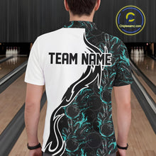 Load image into Gallery viewer, Custom Black And Turquoise Blue Flame Bowling Team Shirts, Men Bowling League Shirt IPHW10544