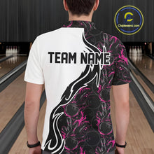Load image into Gallery viewer, Custom Black And Pink Flame Bowling Team Shirts, Bowling League Shirt Men Bowling Jersey IPHW10546
