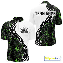 Load image into Gallery viewer, Custom Black And Green Flame Bowling Team Shirts, Bowling League Shirt Men Bowling Jersey IPHW10547