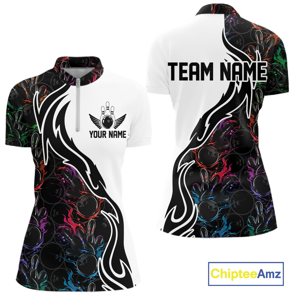 Custom Colorful Flame Bowling Team Shirts, Bowling League Shirt Women Bowling Jersey IPHW10548