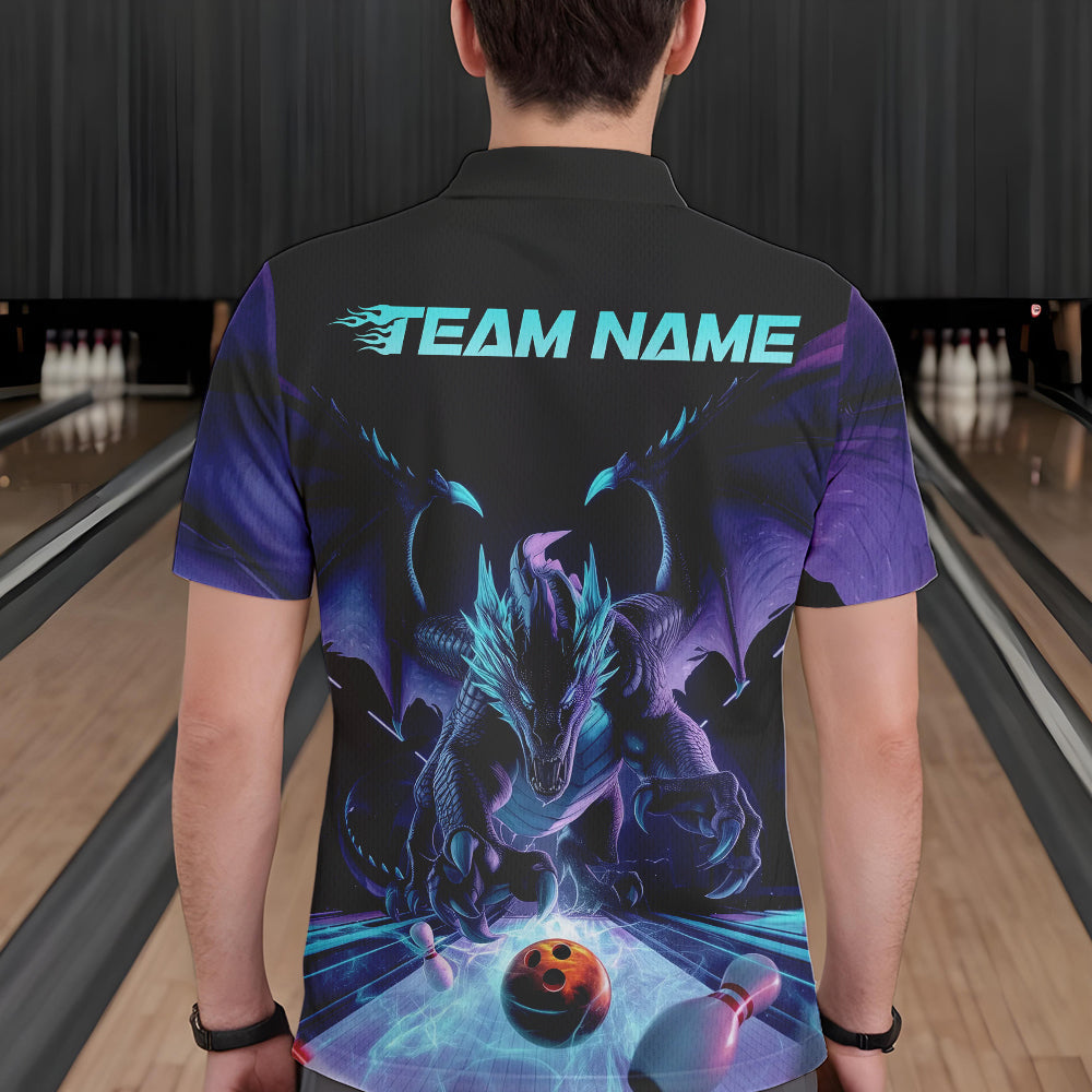 Custom Blue And Purple Dragon Bowling Jerseys, Dragon Bowling Team Polo Shirts For Men IPHW8954
