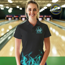 Load image into Gallery viewer, Custom Turquoise Blue Skull Smoke Bowling Team Women Polo Shirt, Halloween Bowling Outfit IPHW9774
