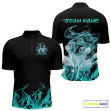 Load image into Gallery viewer, Custom Turquoise Blue Skull Smoke Bowling Team Men Quarter-Zip Shirts, Halloween Bowling Outfit IPHW9774