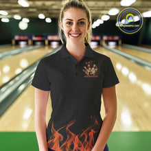 Load image into Gallery viewer, Custom Orange Skull Smoke Bowling Team Women Polo Shirts, Halloween Bowling Outfit IPHW9775