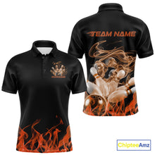 Load image into Gallery viewer, Custom Orange Skull Smoke Bowling Team Men Polo Shirts, Halloween Bowling Outfit IPHW9775
