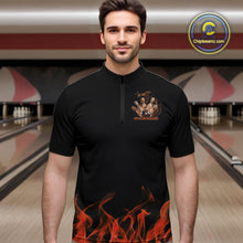 Load image into Gallery viewer, Custom Orange Skull Smoke Bowling Team Men Quarter-Zip Shirts, Halloween Bowling Outfit IPHW9775