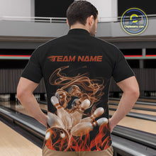 Load image into Gallery viewer, Custom Orange Skull Smoke Bowling Team Men Quarter-Zip Shirts, Halloween Bowling Outfit IPHW9775