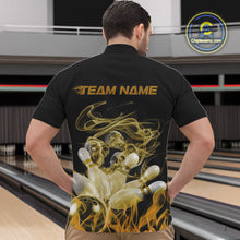 Load image into Gallery viewer, Custom Yellow Skull Smoke Bowling Team Men Quarter-Zip Shirts, Halloween Bowling Outfit IPHW9776