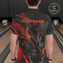 Load image into Gallery viewer, Custom Black And Orange Flame Bowling Team Men Polo Shirts, Fire Bowling Jerseys IPHW9780