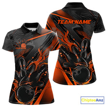 Load image into Gallery viewer, Custom Black And Orange Flame Bowling Team Women Polo Shirts, Fire Bowling Jerseys IPHW9780