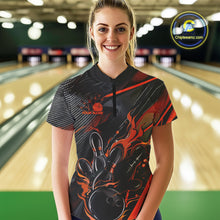 Load image into Gallery viewer, Custom Black And Orange Flame Bowling Team Women Quarter-Zip Shirts, Fire Bowling Jerseys IPHW9780