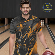Load image into Gallery viewer, Custom Black And Yellow Flame Bowling Team Men Polo Shirts, Fire Bowling Jerseys IPHW9781