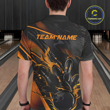 Load image into Gallery viewer, Custom Black And Yellow Flame Bowling Team Men Polo Shirts, Fire Bowling Jerseys IPHW9781
