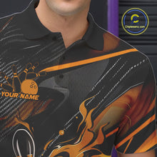 Load image into Gallery viewer, Custom Black And Yellow Flame Bowling Team Men Polo Shirts, Fire Bowling Jerseys IPHW9781