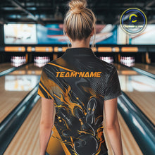 Load image into Gallery viewer, Custom Black And Yellow Flame Bowling Team Women Quarter-Zip Shirts, Fire Bowling Jerseys IPHW9781