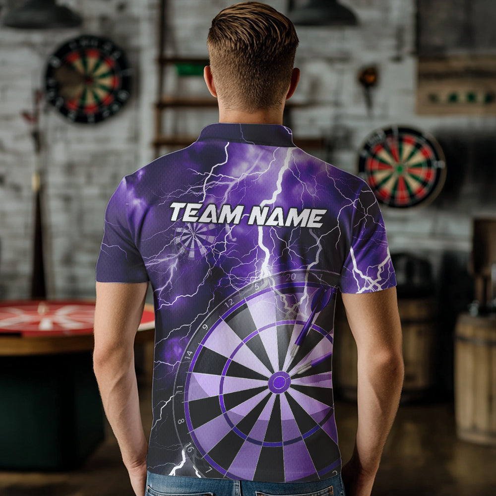 Custom Purple Thunder Lightning Dartboard Dart Polo Shirts For Men, Dart Tournament Team Shirt IPHW8490