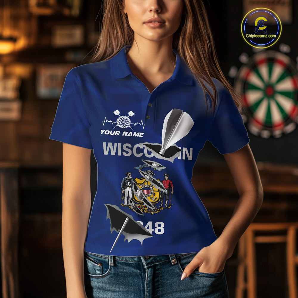 Custom Wisconsin State Flag Silver Dart Steel Tip Dart Women Polo Shirt, Dart Team Jerseys IPHW10560