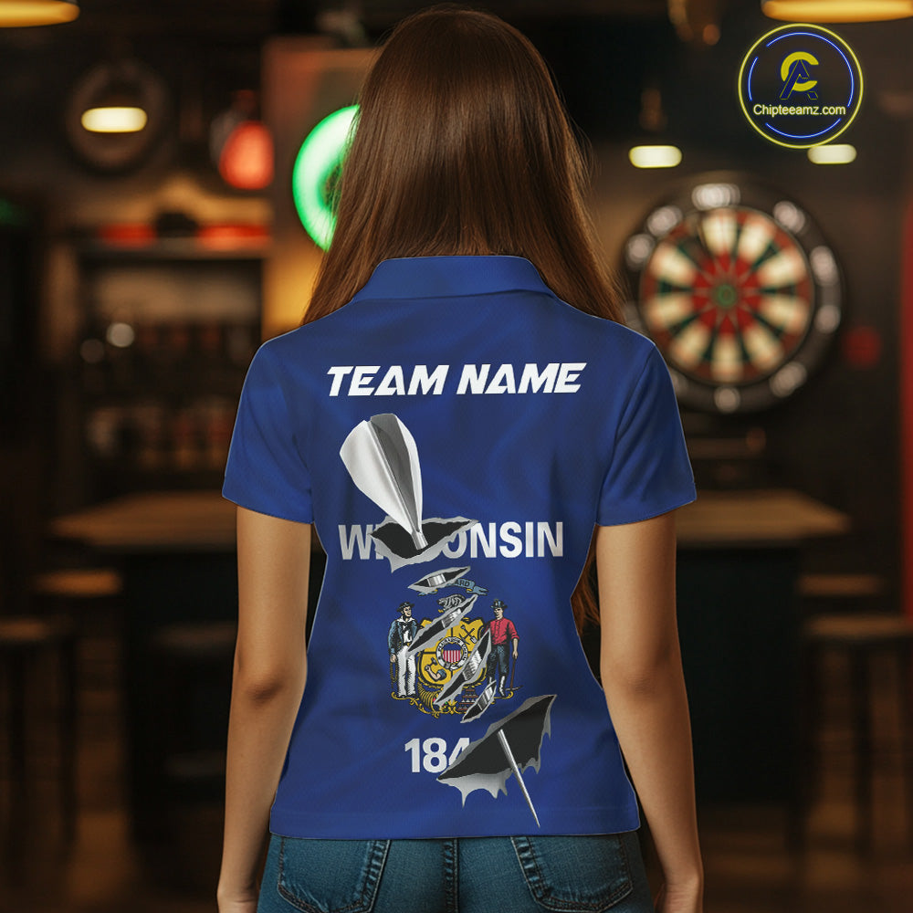 Custom Wisconsin State Flag Silver Dart Steel Tip Dart Women Polo Shirt, Dart Team Jerseys IPHW10560