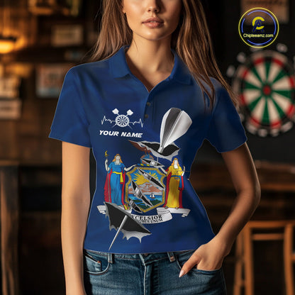 Custom New York State Flag Silver Dart Steel Tip Dart Women Polo Shirt, Dart Team Jerseys IPHW10562