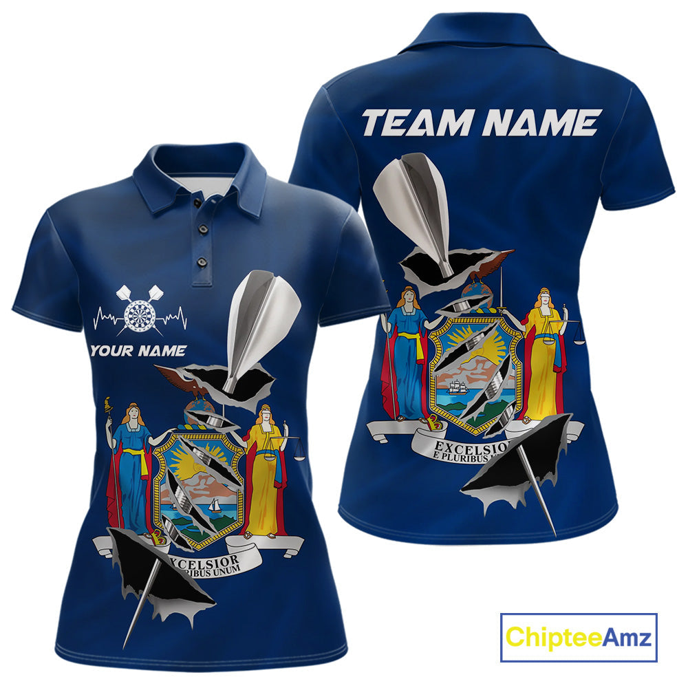 Custom New York State Flag Silver Dart Steel Tip Dart Women Polo Shirt, Dart Team Jerseys IPHW10562