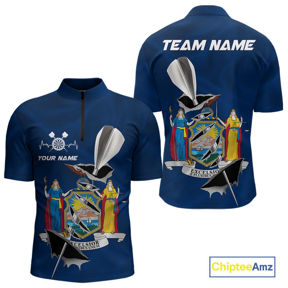 Custom New York State Flag Silver Dart Steel Tip Dart Men Quarter-Zip Shirt, Dart Team Jerseys IPHW10562