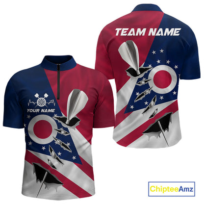 Custom Ohio State Flag Silver Dart Steel Tip Dart Men Quarter-Zip Shirt, Ohio Dart Team Jerseys IPHW10563