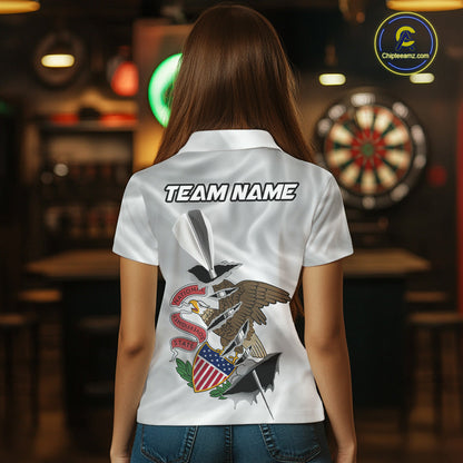 Custom Illinois State Flag Silver Dart Steel Tip Dart Women Polo Shirt, Dart Team Jerseys IPHW10565