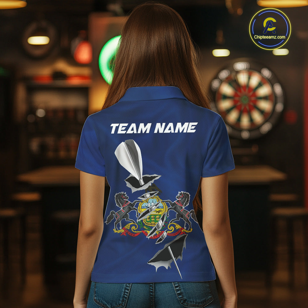 Custom Pennsylvania State Flag Silver Dart Steel Tip Dart Women Polo Shirt, Dart Team Jerseys IPHW10566