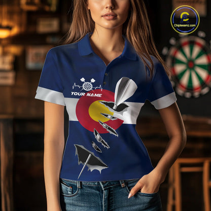 Custom Colorado State Flag Silver Dart Steel Tip Dart Women Polo Shirt, Dart Team Jerseys IPHW10568