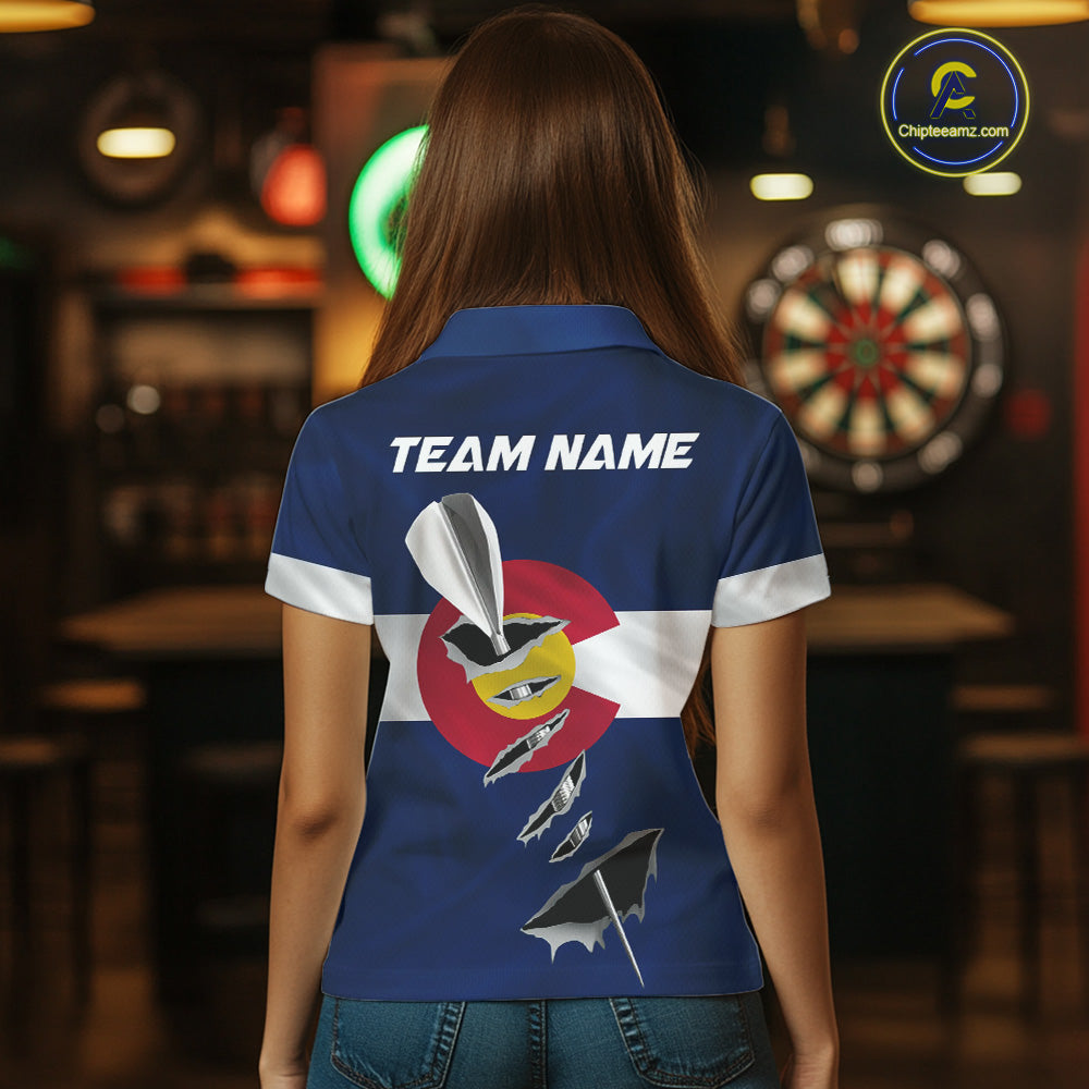 Custom Colorado State Flag Silver Dart Steel Tip Dart Women Polo Shirt, Dart Team Jerseys IPHW10568