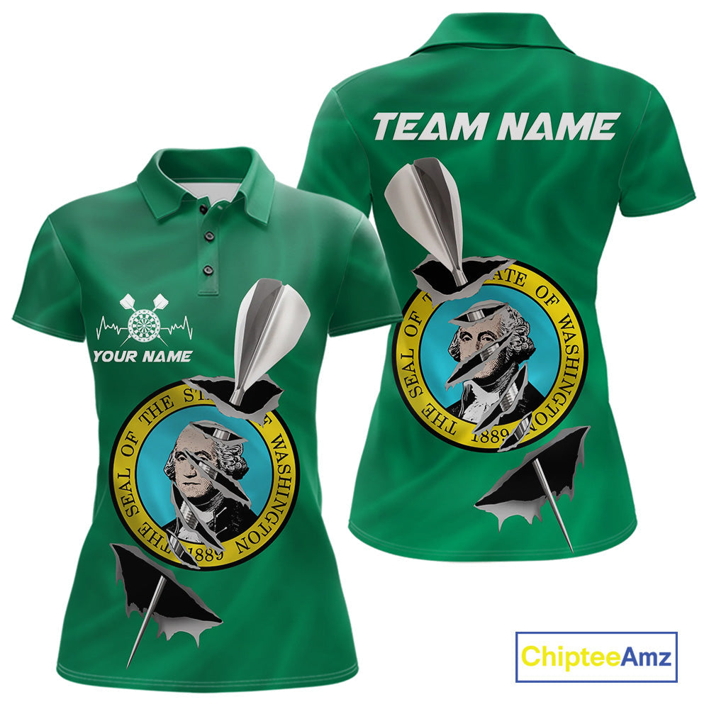 Custom Washington State Flag Silver Dart Steel Tip Dart Women Polo Shirt, Dart Team Jerseys IPHW10569