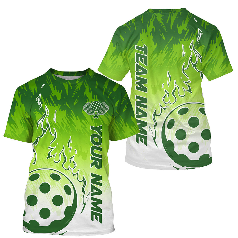 White And Green Custom Flame Pickleball T-Shirts For Men, Pickleball Team Shirt Pickleball Apparel IPHW7795