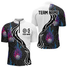 Load image into Gallery viewer, Blue And Purple Flame Dartboad Custom Dart Quarter-Zip Shirts For Men, Dart Tournament Team Shirt IPHW8499