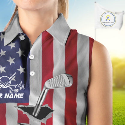 Custom US Flag Golf Club Patriotic Golf Team Shirt For Women, American Golfer Outfits IPHW10579