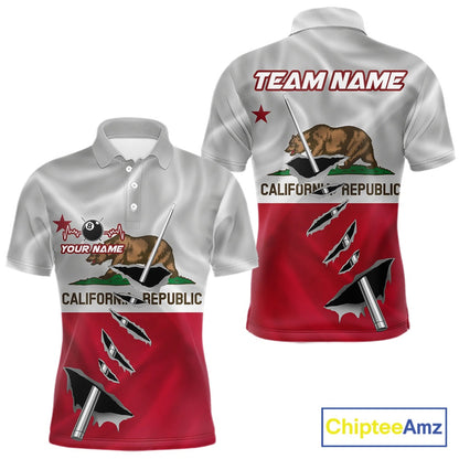 Custom California State Flag Silver Billiard Cue Patriotic Billiard 8 Ball Shirts For Men IPHW10586