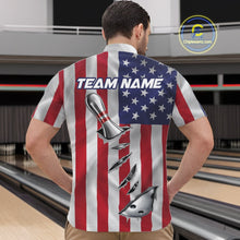 Load image into Gallery viewer, Custom US Flag Silver Bowling Ball And Pin Patriotic Bowling Shirts For Men Team Jerseys IPHW10588