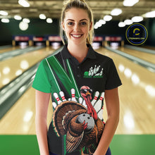 Load image into Gallery viewer, Black And Green Custom Funny Turkey Bowling Women Shirts, Bowling League Team Shirt IPHW10801
