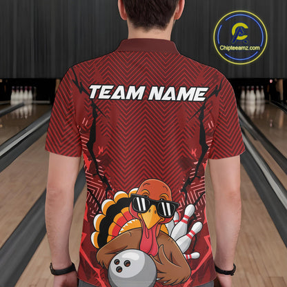 Red Custom Funny Turkey Bowling Jerseys, Bowling Team League Shirt Men Bowlers Outfit IPHW10809