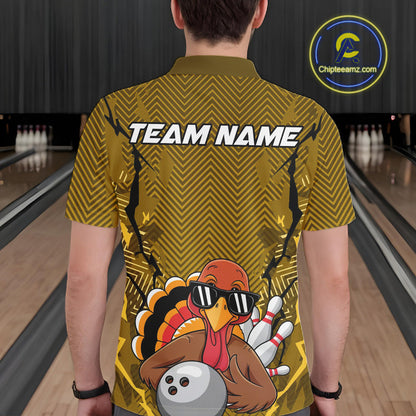 Yellow Custom Funny Turkey Bowling Jerseys, Bowling Team League Shirt Men Bowlers Outfit IPHW10810
