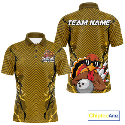 Yellow Custom Funny Turkey Bowling Jerseys, Bowling Team League Shirt Men Bowlers Outfit IPHW10810
