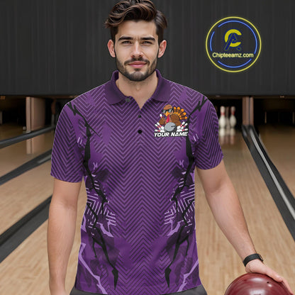 Purple Custom Funny Turkey Bowling Jerseys, Bowling Team League Shirt Men Bowlers Outfit IPHW10811