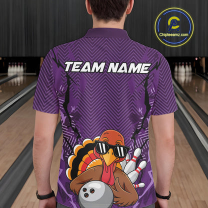 Purple Custom Funny Turkey Bowling Jerseys, Bowling Team League Shirt Men Bowlers Outfit IPHW10811