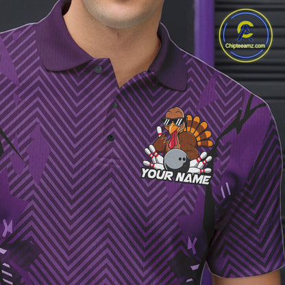 Purple Custom Funny Turkey Bowling Jerseys, Bowling Team League Shirt Men Bowlers Outfit IPHW10811