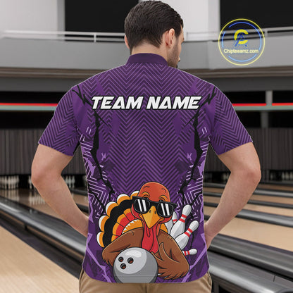 Purple Custom Funny Turkey Bowling Jerseys, Bowling Team League Shirt Men Bowlers Outfit IPHW10811