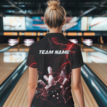 Load image into Gallery viewer, Custom Black And Red Thunder Lightning Bowling Tournament Polo Shirts For Women IPHW8521
