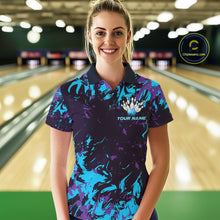 Load image into Gallery viewer, Custom Blue And Purple Camo Women Bowling League Shirt, Bowlers Jerseys Tournament Outfit IPHW10618