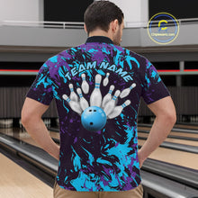 Load image into Gallery viewer, Custom Blue And Purple Camo Men Bowling League Shirt, Bowlers Jerseys Tournament Outfit IPHW10618