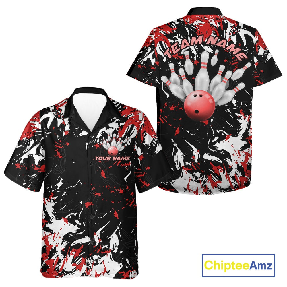 Custom Black, Red And White Camo Men And Women Bowling League Shirt, Bowlers Jerseys Outfits IPHW10619