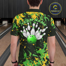 Load image into Gallery viewer, Custom Green And Yellow Camo Men Bowling League Shirt, Bowlers Jerseys Tournament Outfit IPHW10620