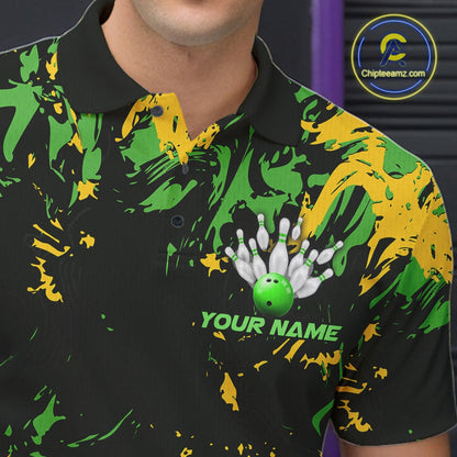 Custom Green And Yellow Camo Men Bowling League Shirt, Bowlers Jerseys Tournament Outfit IPHW10620